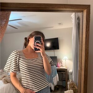 Skies Are Blue Black and White Striped Blouse